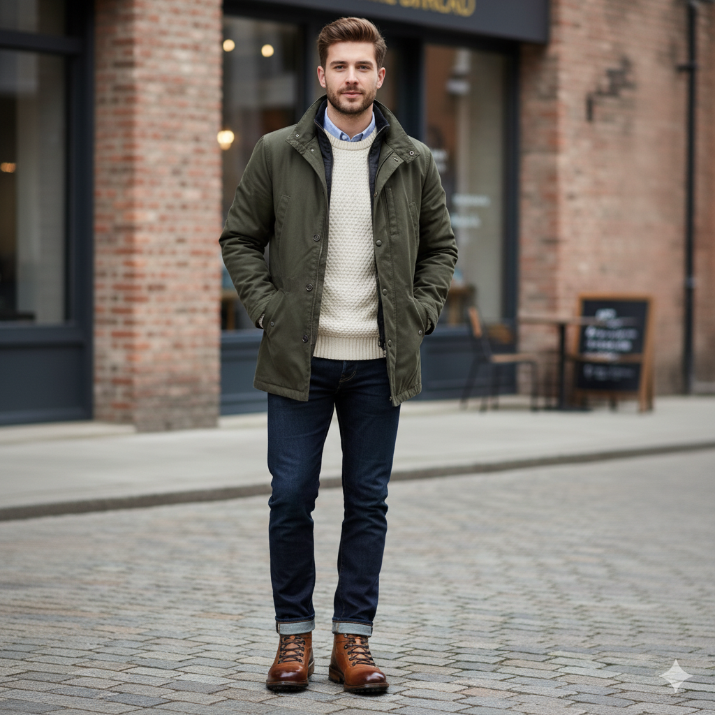 Leather Lace-Up Mid Top Ankle Cognac Boot For Men