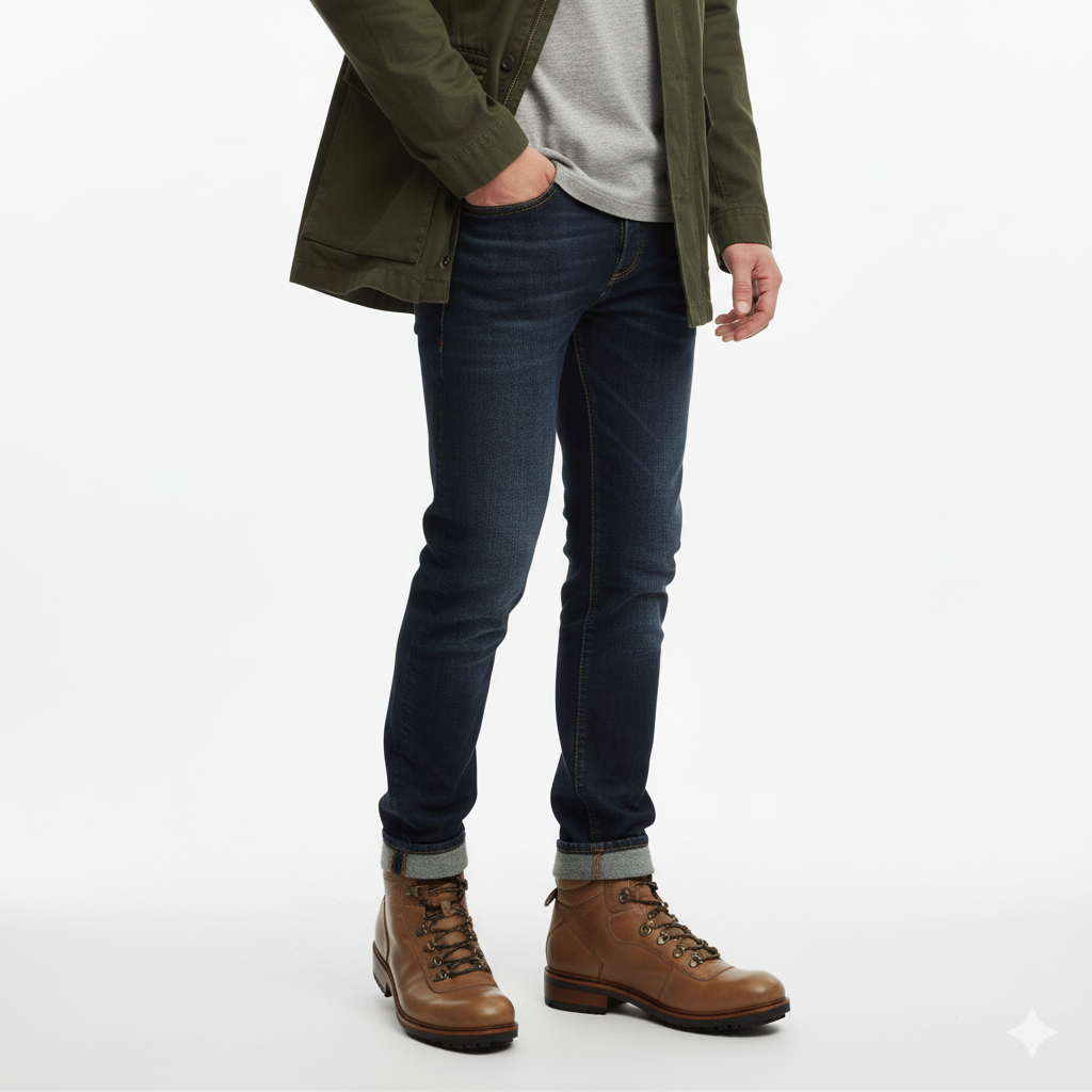 Leather Lace-Up Mid Top Ankle Natural Boot For Men