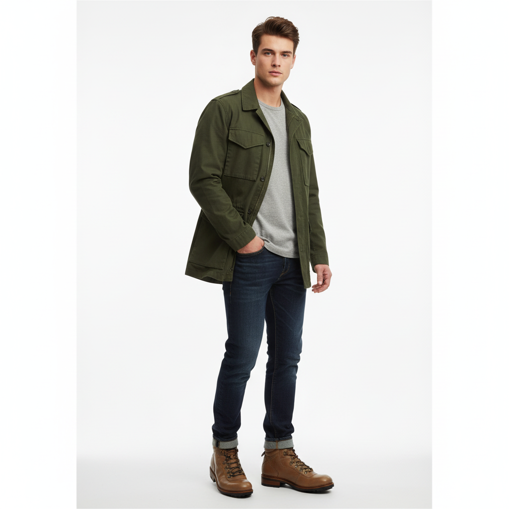 Leather Lace-Up Mid Top Ankle Natural Boot For Men