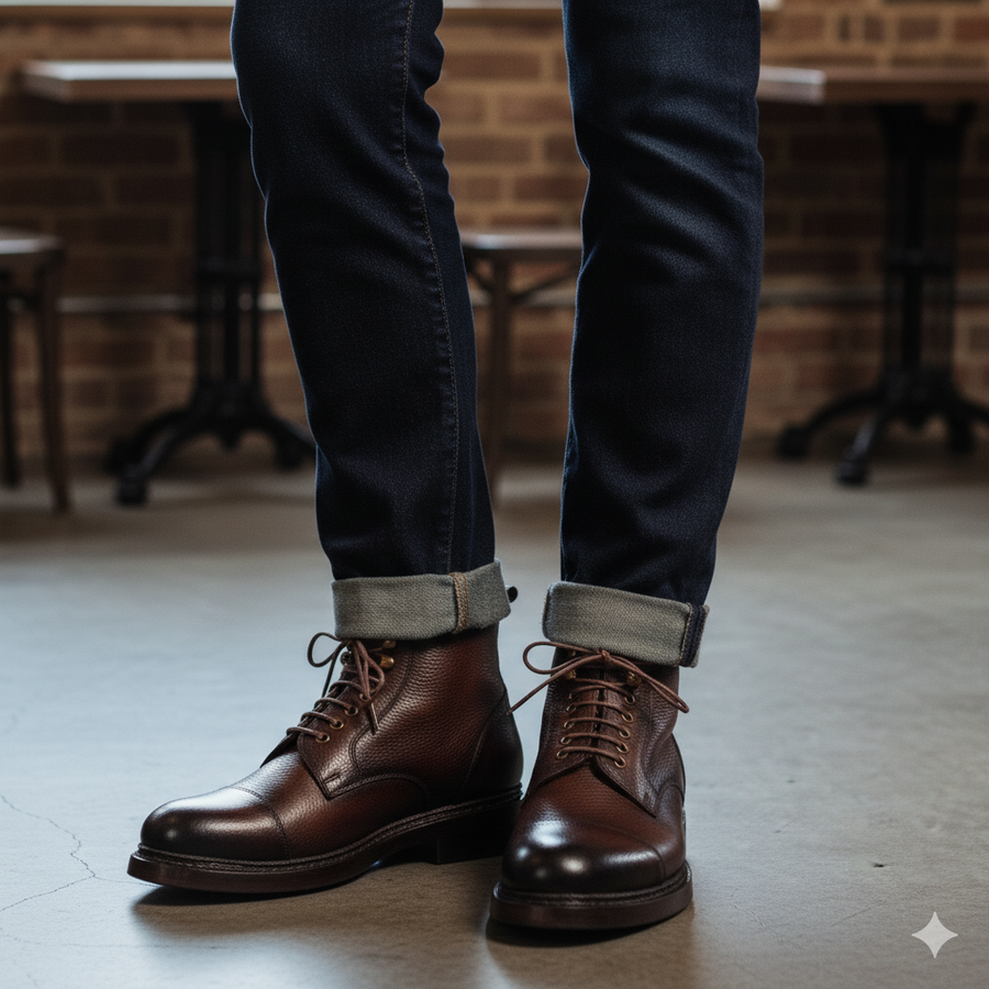Men Custom Handmade Lace Up Leather Ankle Boots