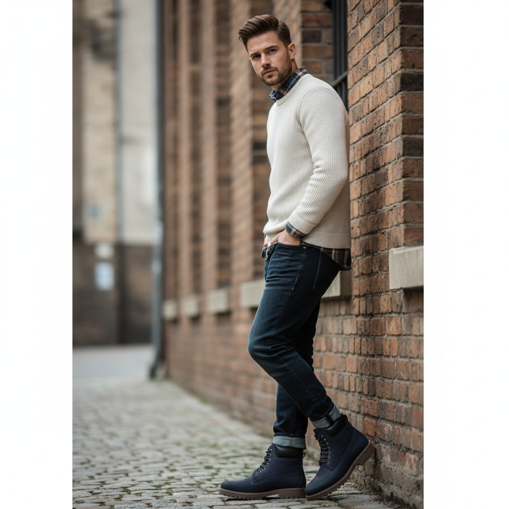 Urban Leather Lace-Up High Ankle Boot Blue