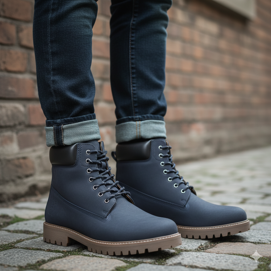 Urban Leather Lace-Up High Ankle Boot Blue