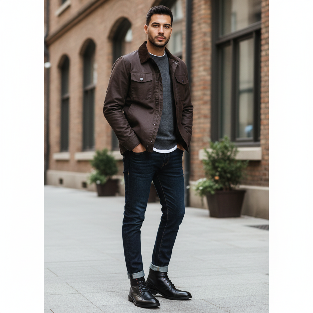 Men Lace-Up Leather Casual High Ankle Boot Black