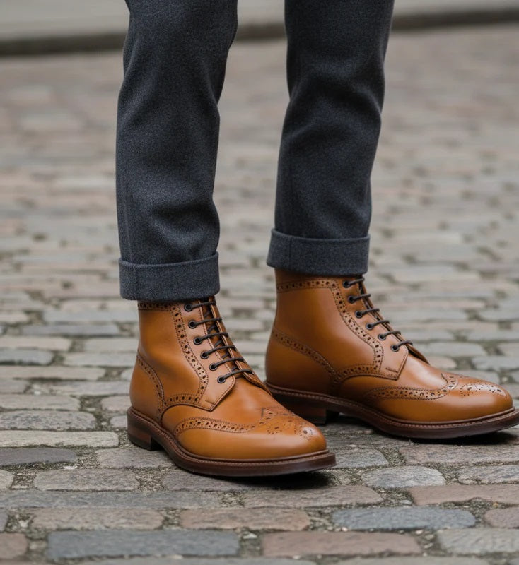 Leather Lace Up High Ankle Boots