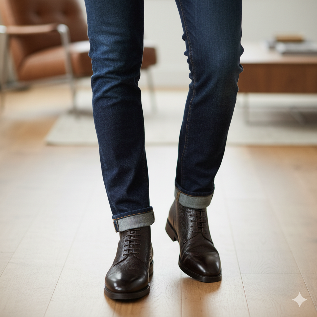 Luxury Handmade Floater Leather Ankle Boot Brown