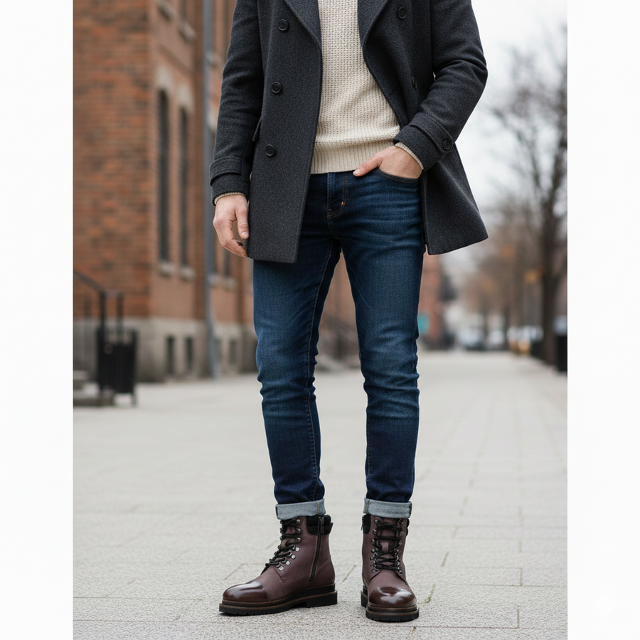 Luxury Premium Solid Leather High Ankle Boot Brown