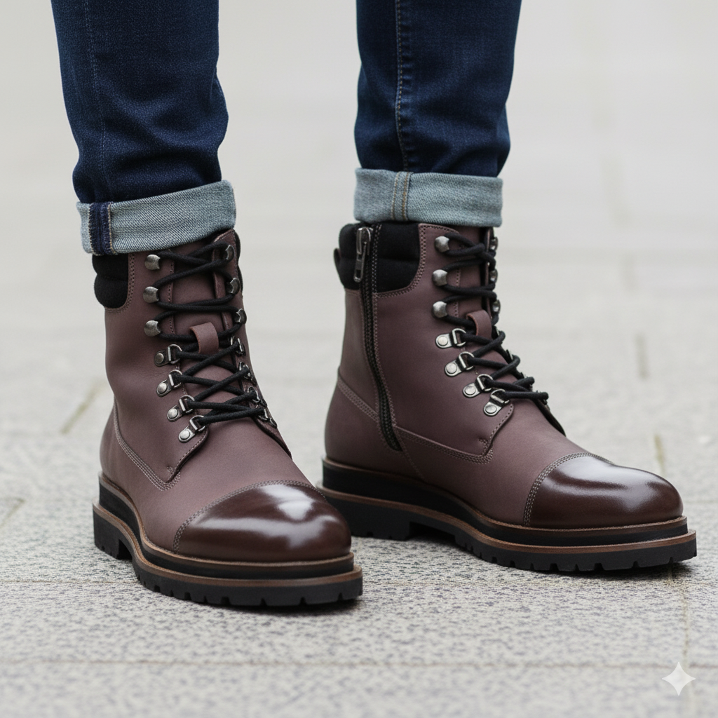 Luxury Premium Solid Leather High Ankle Boot Brown