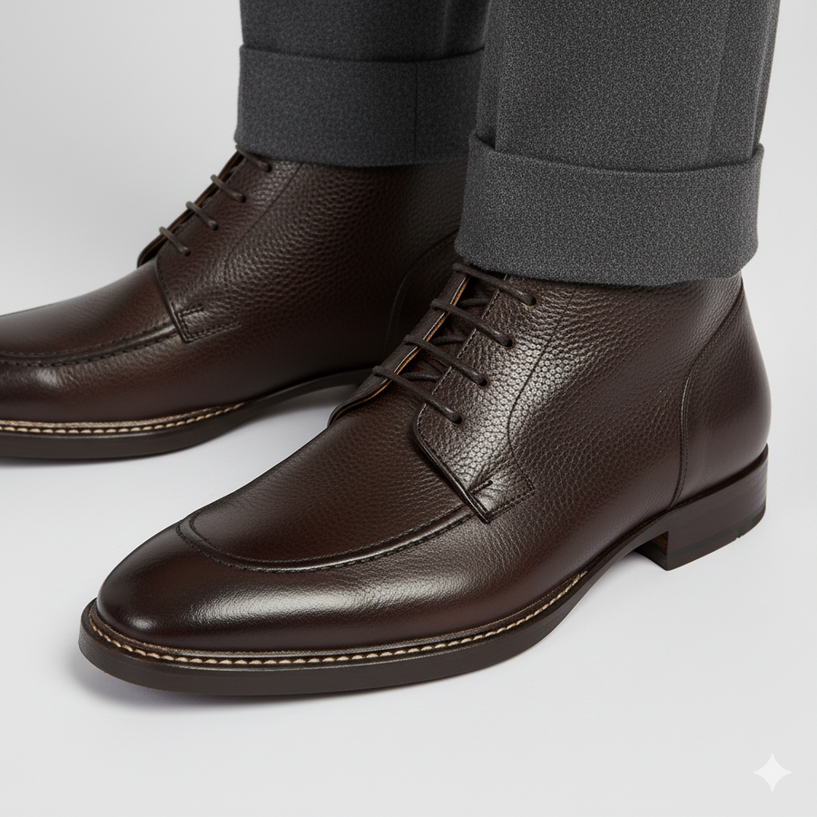 Premium Split Toe Leather Derby Ankle Boot Brown