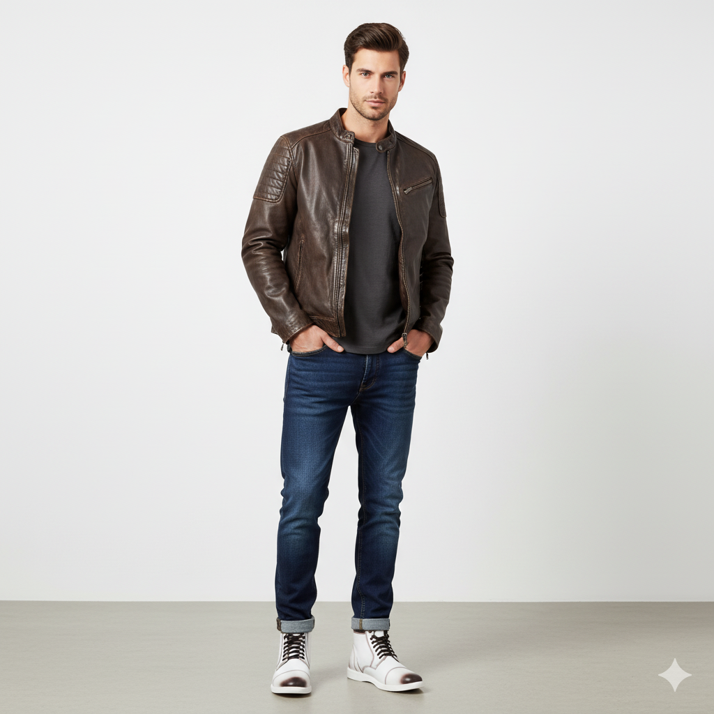 Men Leather High Top Side Zipper Ankle Boots