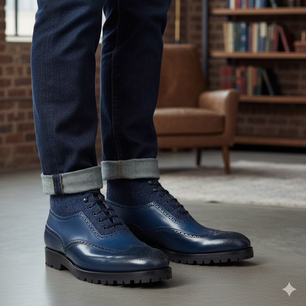 Premium Leather Wingtip High Ankle Boot