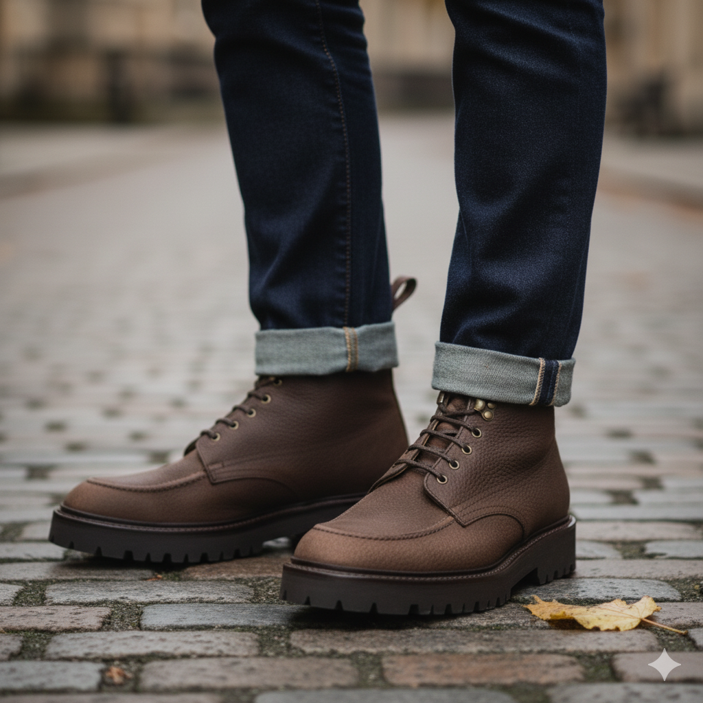 Men Handmade Leather Derby Brown Ankle Boot