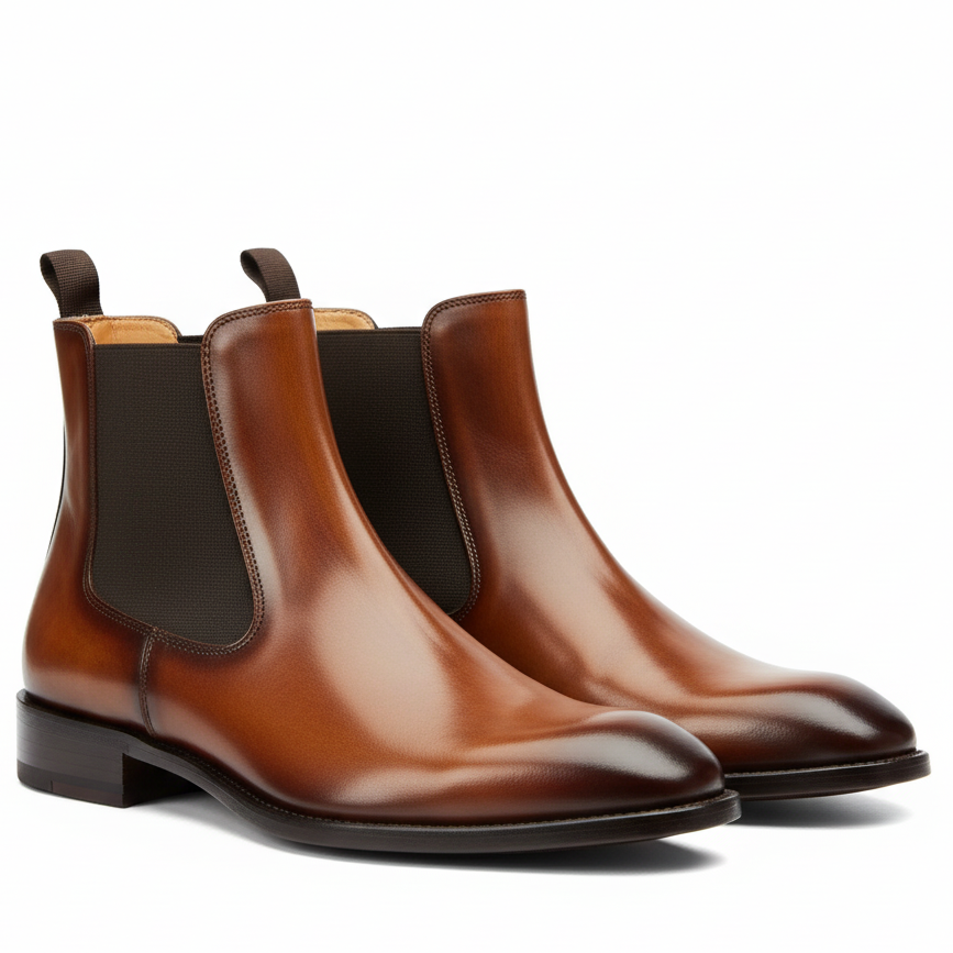 Classic Chelsea Round Toe Shiny Boots