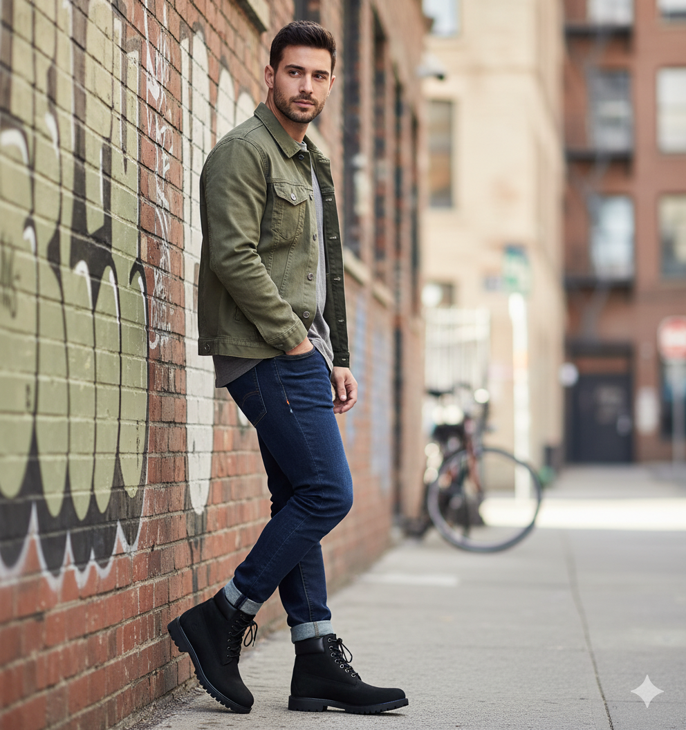 Black Suede Lace-Up Leather Boots