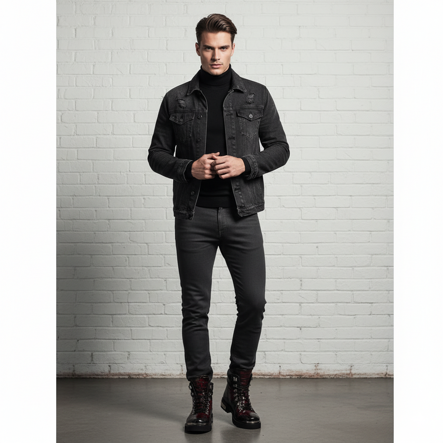 Croco Deep Cut Leather Lace UP Ankle Boot Burgundy