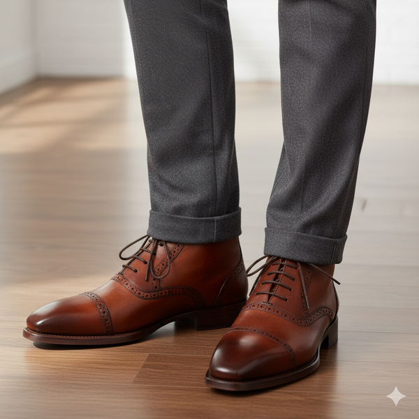 Men Antique Cap Toe Leather Ankle Boots