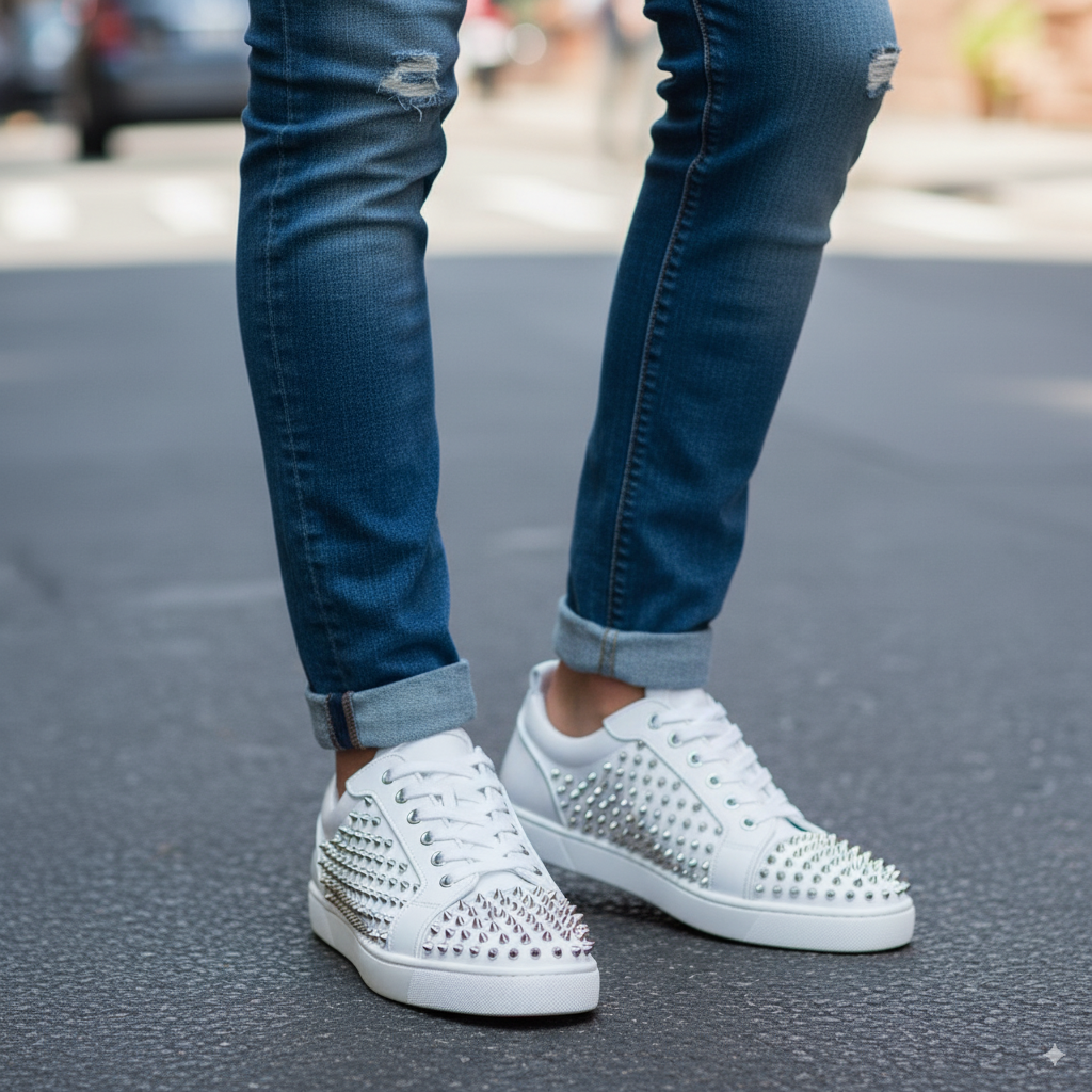 Men Casual Leather Lace Up White Sneaker