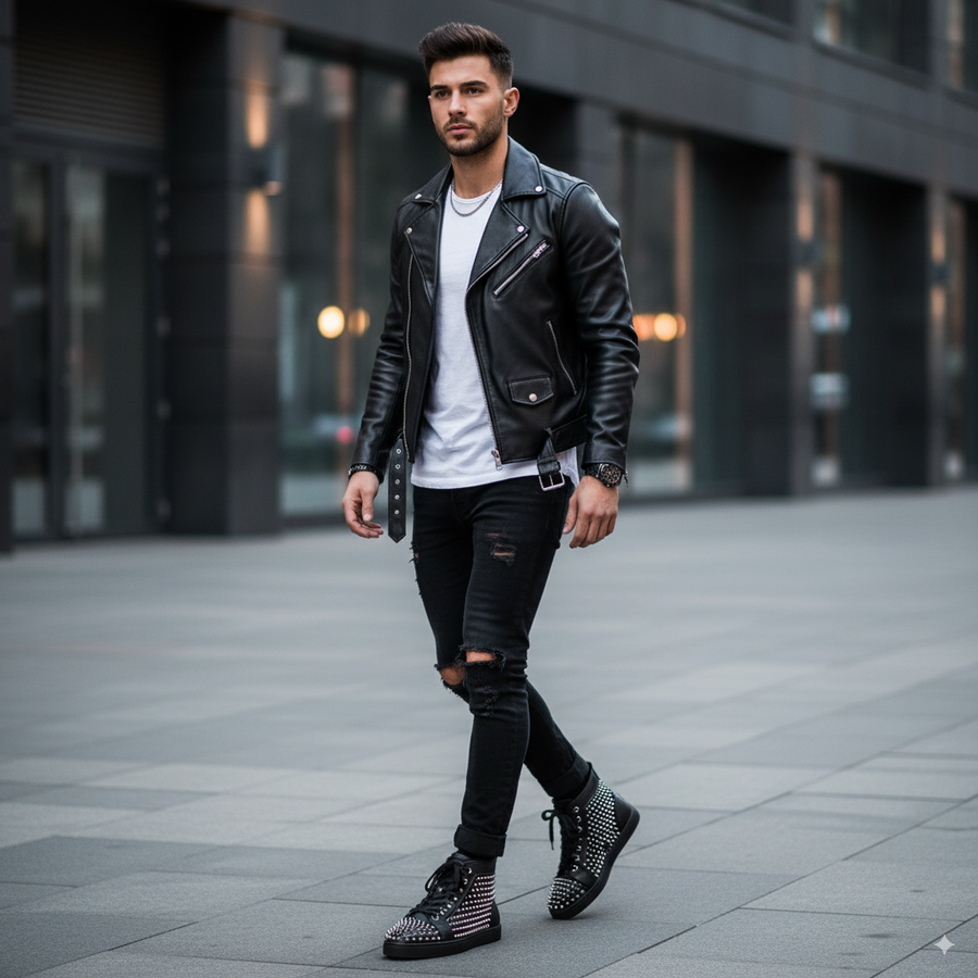 Men Casual Leather Lace Up High Sneakers