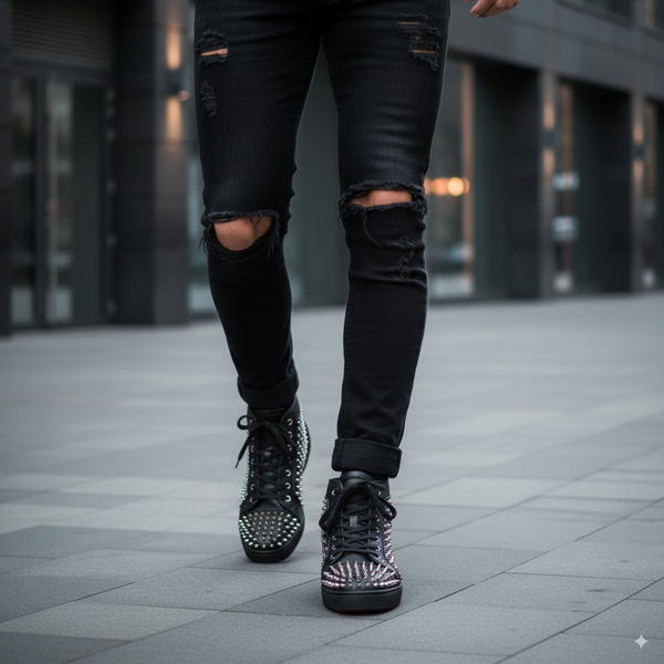Men Casual Leather Lace Up High Sneakers