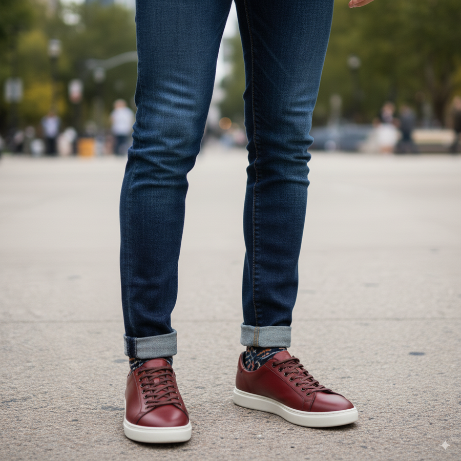 Men s Burgundy Casual Lace up Sneaker Shoe