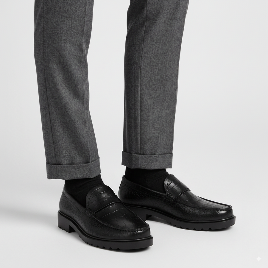 Men's Round Toe Croc Loafers Black