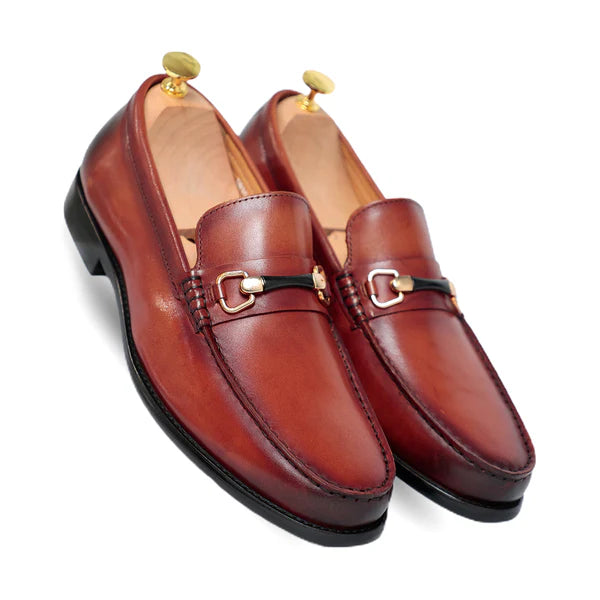 Burgundy Horsebit Slip On Loafers