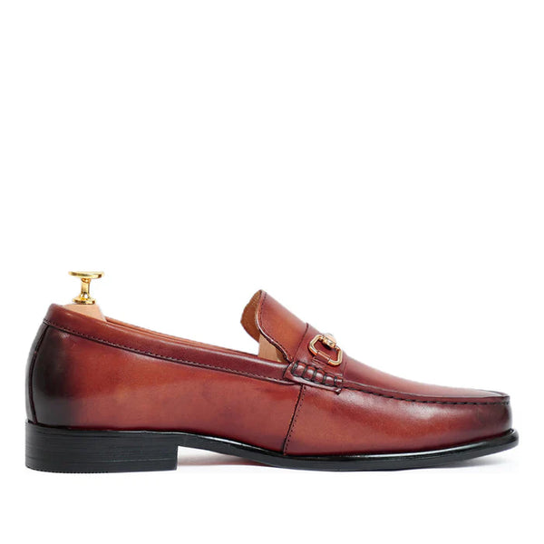Burgundy Horsebit Slip On Loafers - Brown