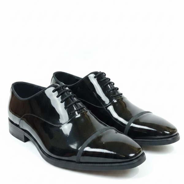 Gloss Patent Cap-Toe Italian Oxford Shoes