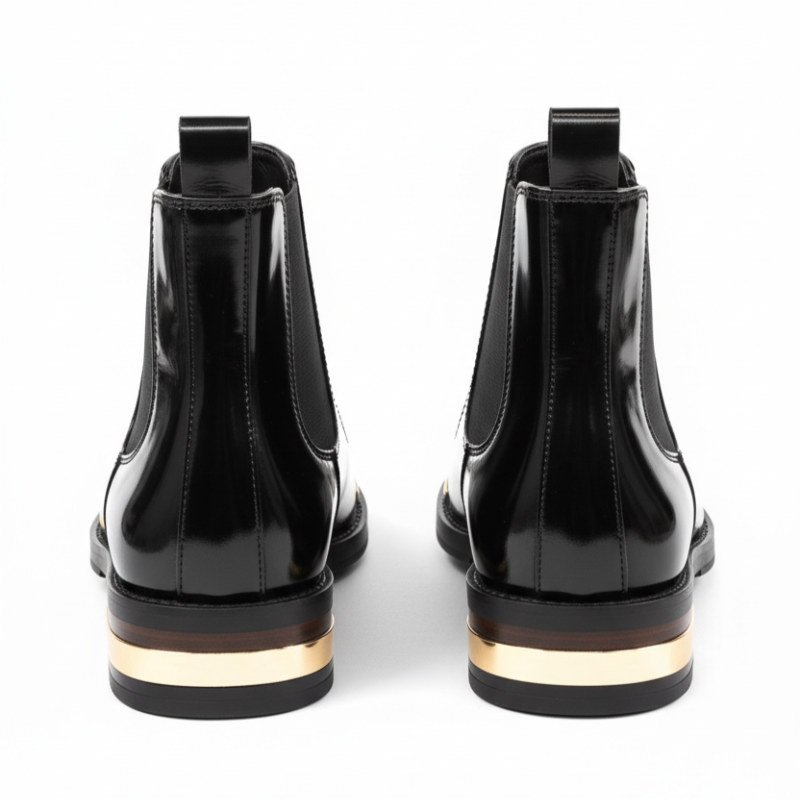 Italian Gloss Chelsea Ankle Boots with Gold Accent