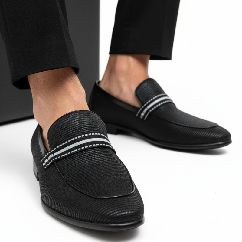 Classical Textured Stripe Penny Loafers
