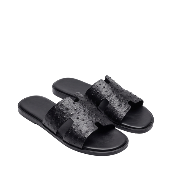 H Cut Ostrich Embossed Leather Slipper