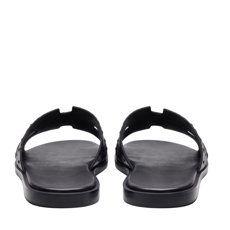 H Cut Ostrich Embossed Leather Slipper