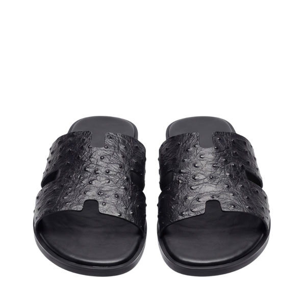 H Cut Ostrich Embossed Leather Slipper