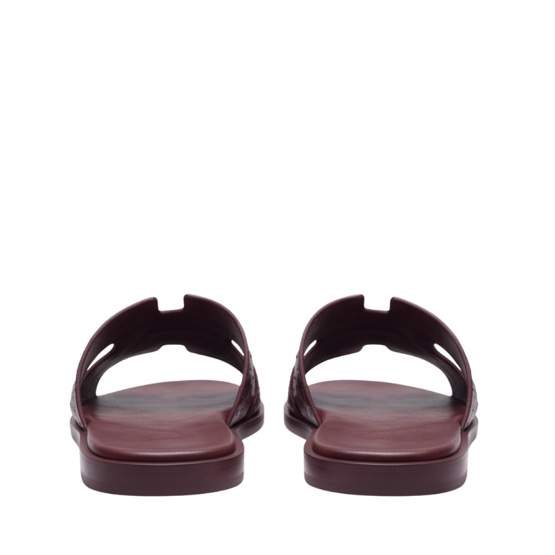 H Cut Ostrich Embossed Leather Slipper