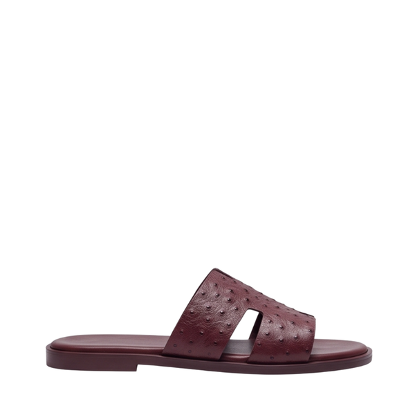H Cut Ostrich Embossed Leather Slipper - Burgundy