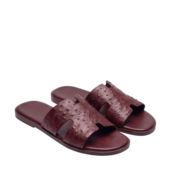 H Cut Ostrich Embossed Leather Slipper