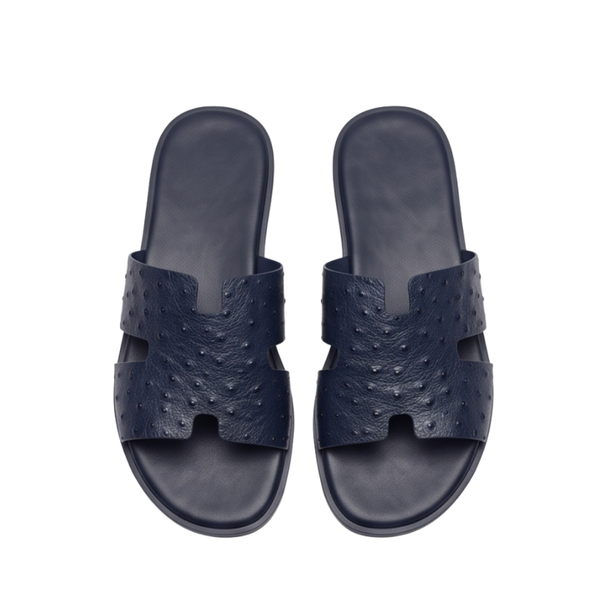 H Cut Ostrich Embossed Leather Slipper