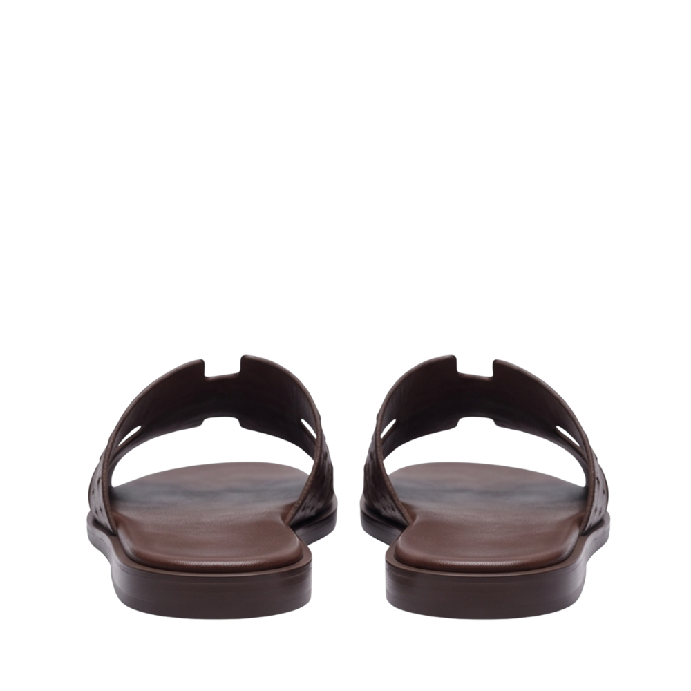 H Cut Ostrich Embossed Leather Slipper