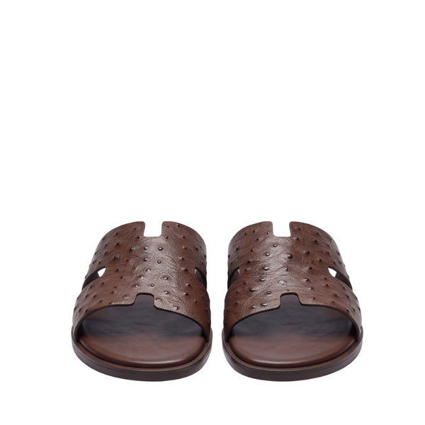 H Cut Ostrich Embossed Leather Slipper