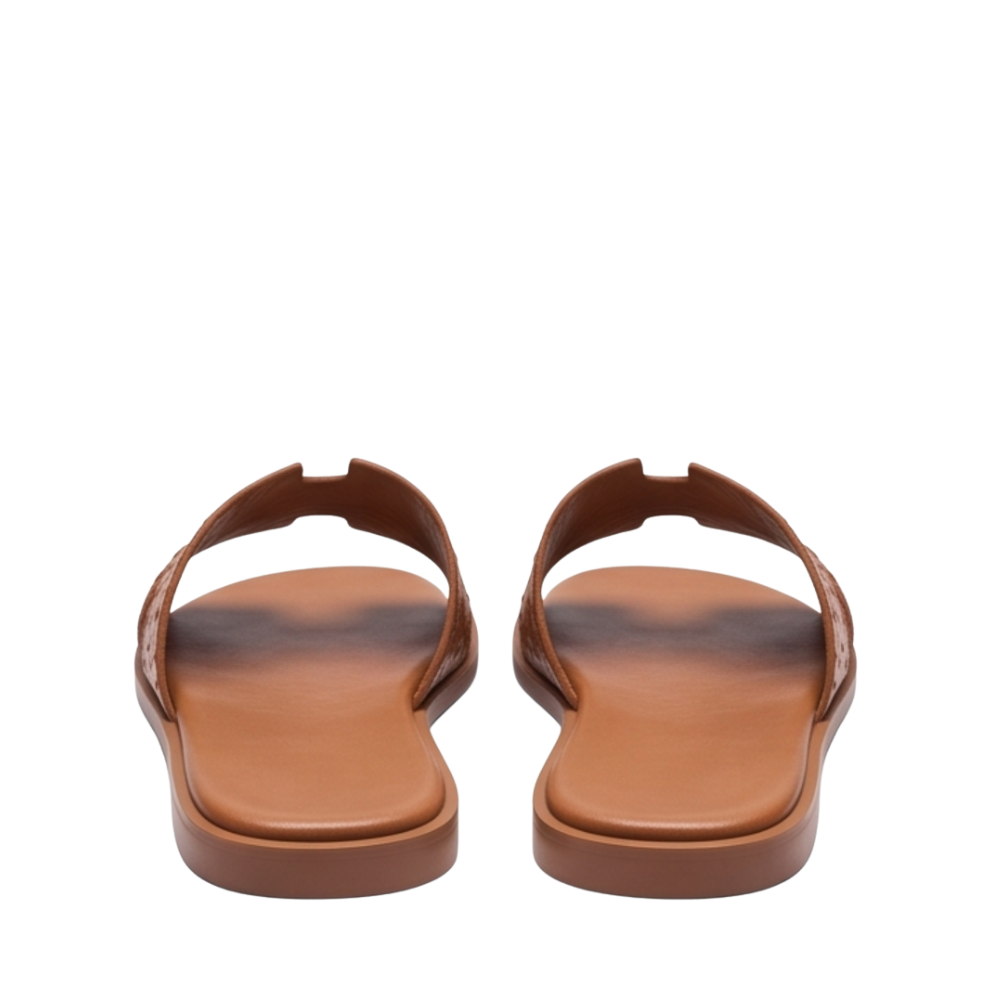 H Cut Ostrich Embossed Leather Slipper