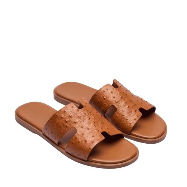 H Cut Ostrich Embossed Leather Slipper