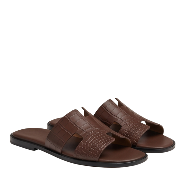 H Style Crocodile Embossed Leather Slipper