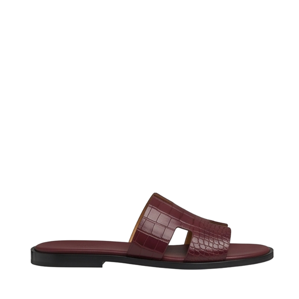 H Style Crocodile Embossed Leather Slipper - Burgundy