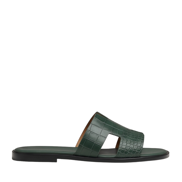 H Style Crocodile Embossed Leather Slipper - Green