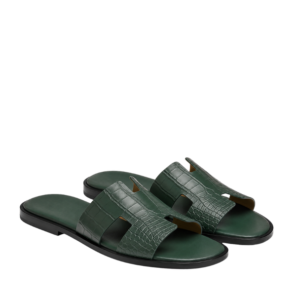 H Style Crocodile Embossed Leather Slipper