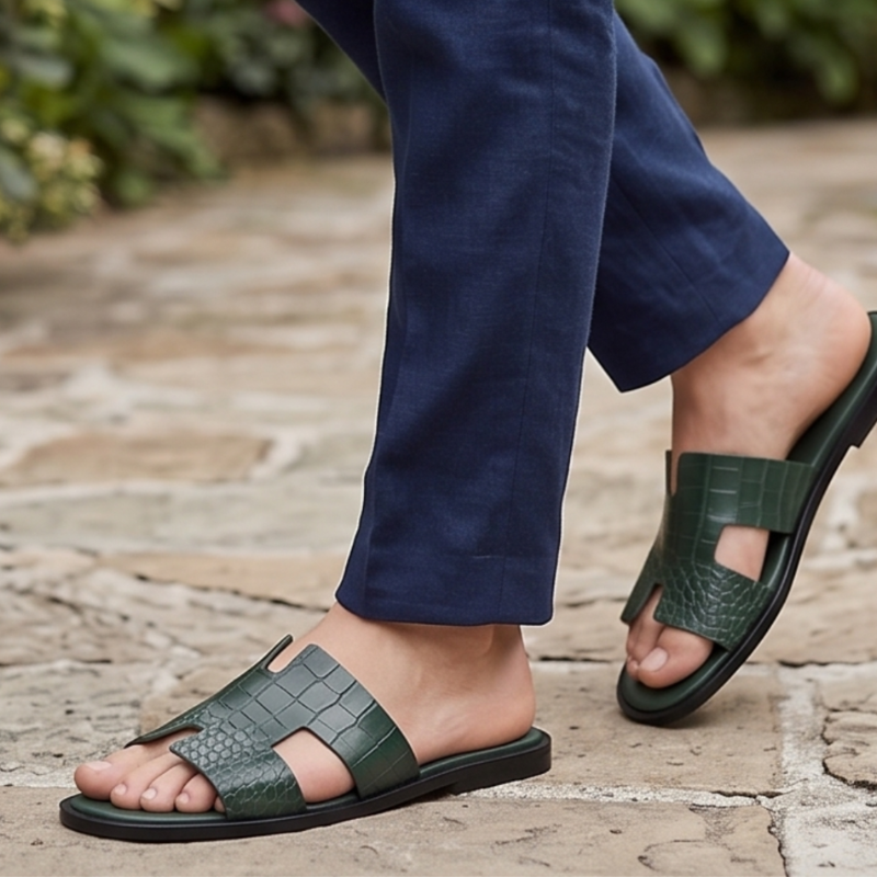 H Style Crocodile Embossed Leather Slipper