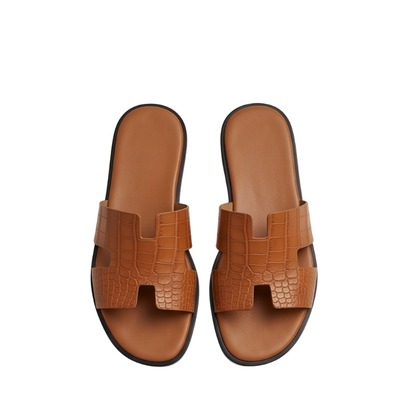 H Style Crocodile Embossed Leather Slipper
