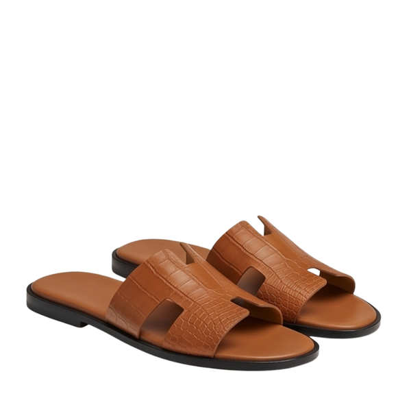 H Style Crocodile Embossed Leather Slipper