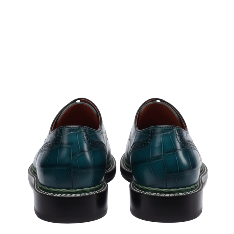 Men's Emerald Croc-Patina Oxford