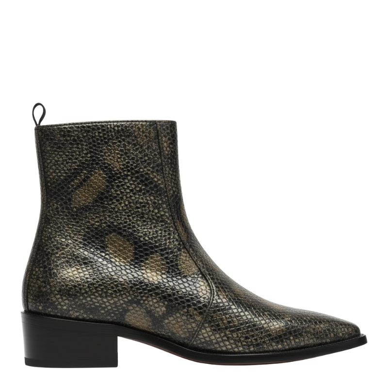 Reptile Texture Pointed Ankle Boots
