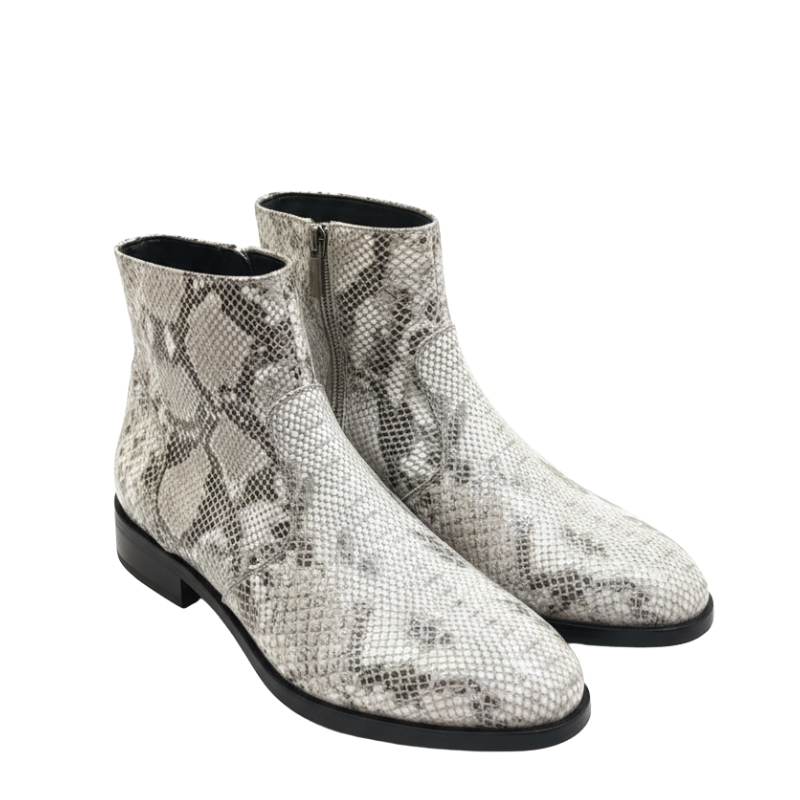 Snakeskin Patterned High Ankle Zipper Boots